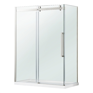 OVE Bel Stainless Steel Corner Shower Kit Base and Door 32&quot x 60&quot x 81 in.