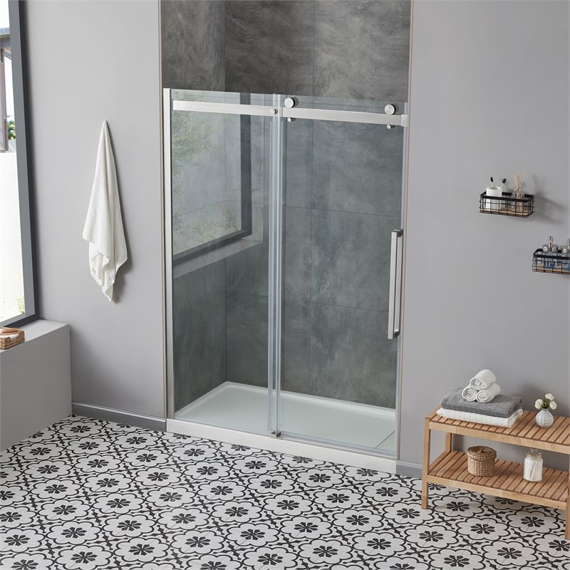 Bel Brushed Nickel Alcove Shower Kit Base and Door 36
