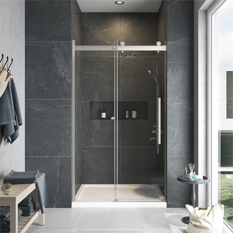 Bel Brushed Nickel Alcove Shower Kit Base and Door 32