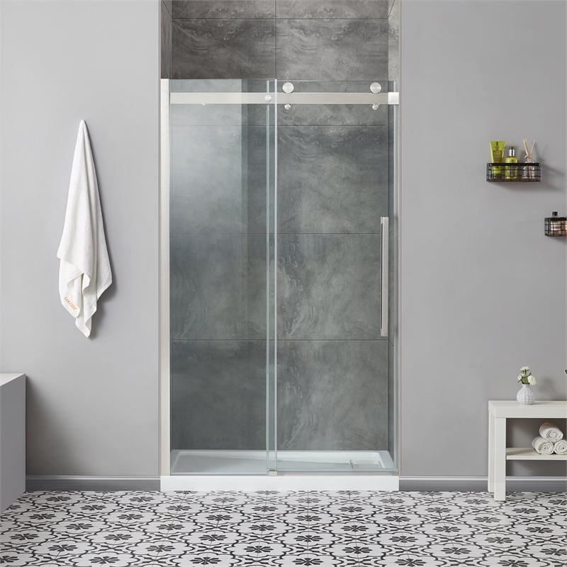 Bel Brushed Nickel Alcove Shower Kit Base and Door 32