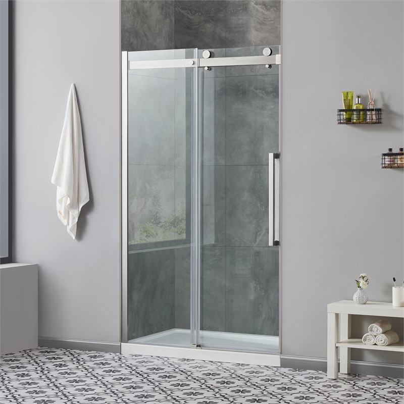 Bel Brushed Nickel Alcove Shower Kit Base and Door 32