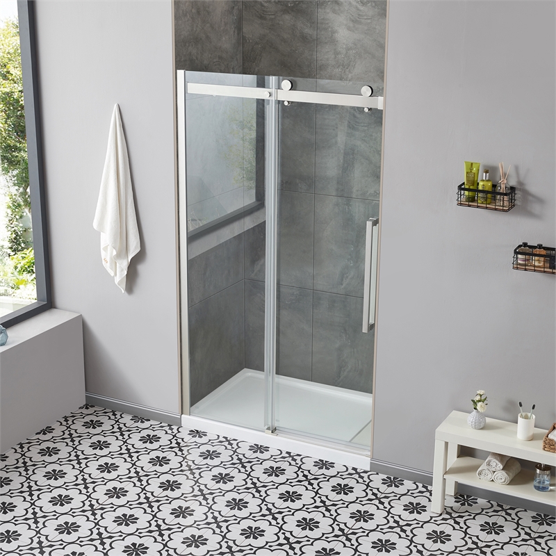 Bel Brushed Nickel Alcove Shower Kit Base and Door 32