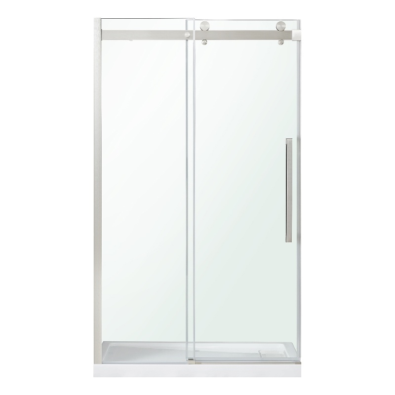 Bel Brushed Nickel Alcove Shower Kit Base and Door 32