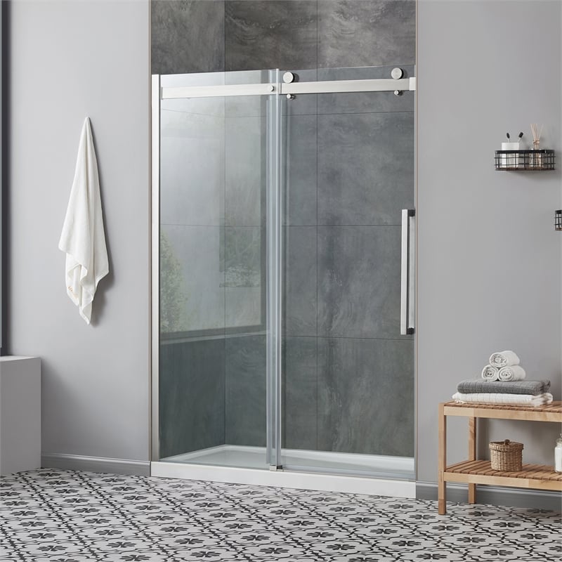 Bel Brushed Nickel Alcove Shower Kit Base and Door 32