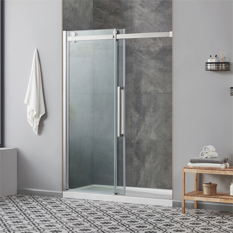 Bel Brushed Nickel Alcove Shower Kit Base and Door 32