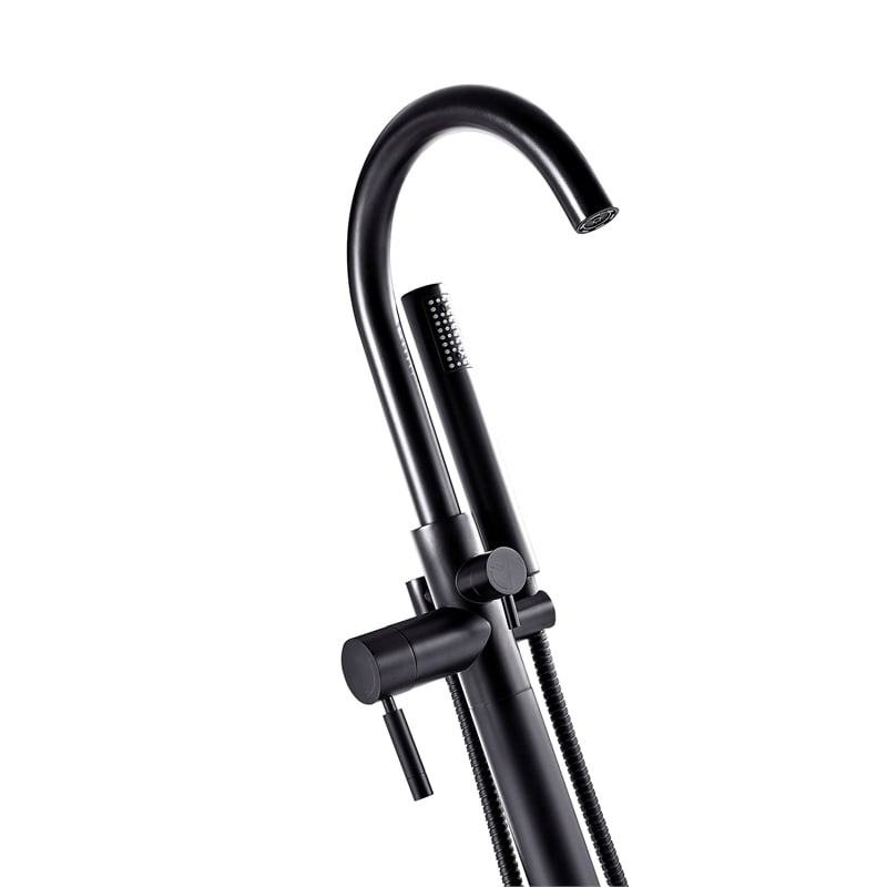 Athena 1-Handle Freestanding Roman Tub Faucet with Hand Shower in Matte Black
