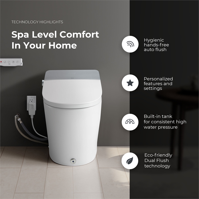 Ove Clarke Dual-Flush Hands-Free Smart Bidet Toilet with Built-in Tank