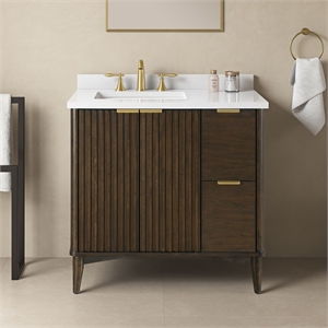 Gabi 36&quot Bathroom Vanity in Dark Walnut with White Countertop