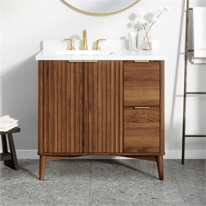 Gabi 36&quot Bathroom Vanity in Warm Walnut with White Countertop