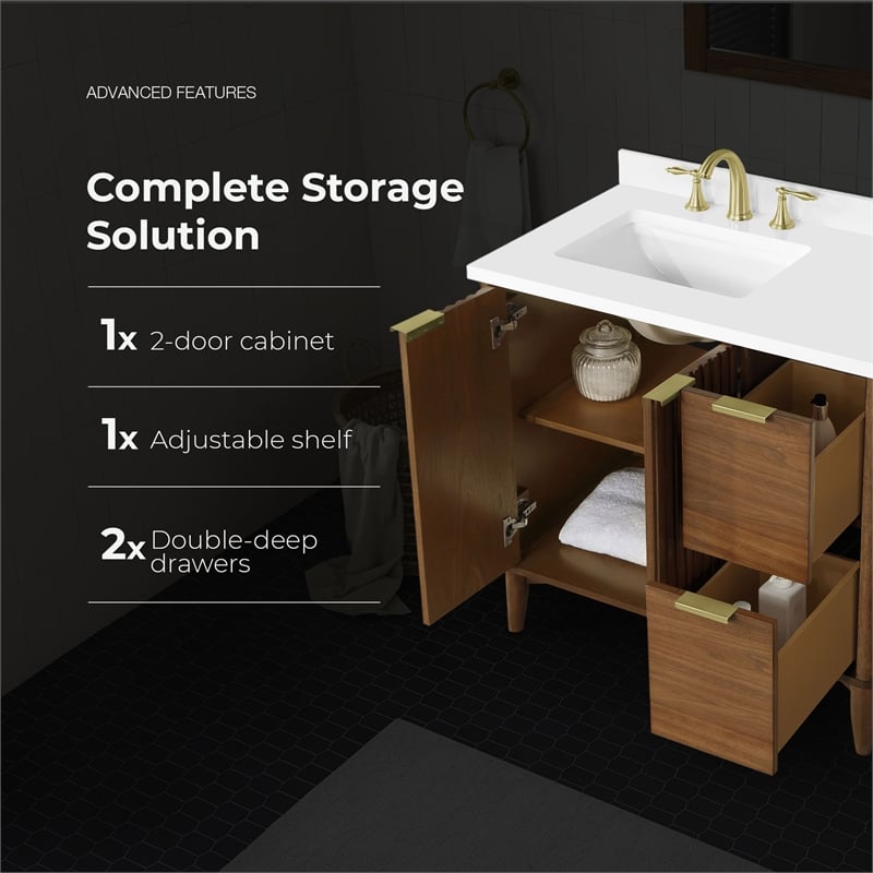Gabi 36 in. Single Sink Freestanding Warm Walnut Bathroom Vanity