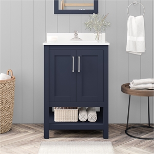 Vegas 24&quot Bathroom Vanity in Midnight Blue with White Countertop