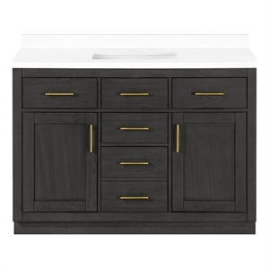 OVE Bailey 48 in. Black Oak Bathroom Vanity White Engineered Stone Top