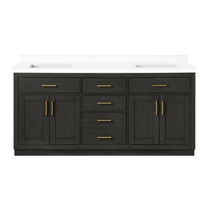 OVE Bailey 72 in. Black Oak Bathroom Vanity White Engineered Stone Top