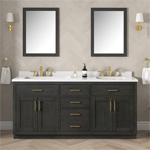 Bailey 72&quot Double Bathroom Vanity in Matte Black Wood with White Countertop