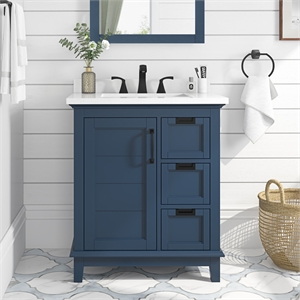 Pembroke 30&quot Bathroom Vanity in Grayish Blue with White Countertop