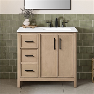 Solas 36&quot Bathroom Vanity in Sahara Birch with White Countertop