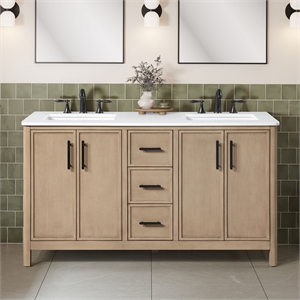 Solas 60&quot Double Bathroom Vanity in Sahara Birch with White Countertop