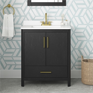 Dario 30&quot Bathroom Vanity in Matte Black with Engineered Marble Countertop