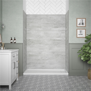 OVE Misty Grey Tile Alcove Shower Wall Panel Kit 60 in. W x 32 in. D x 80 in. H 6-Piece Set