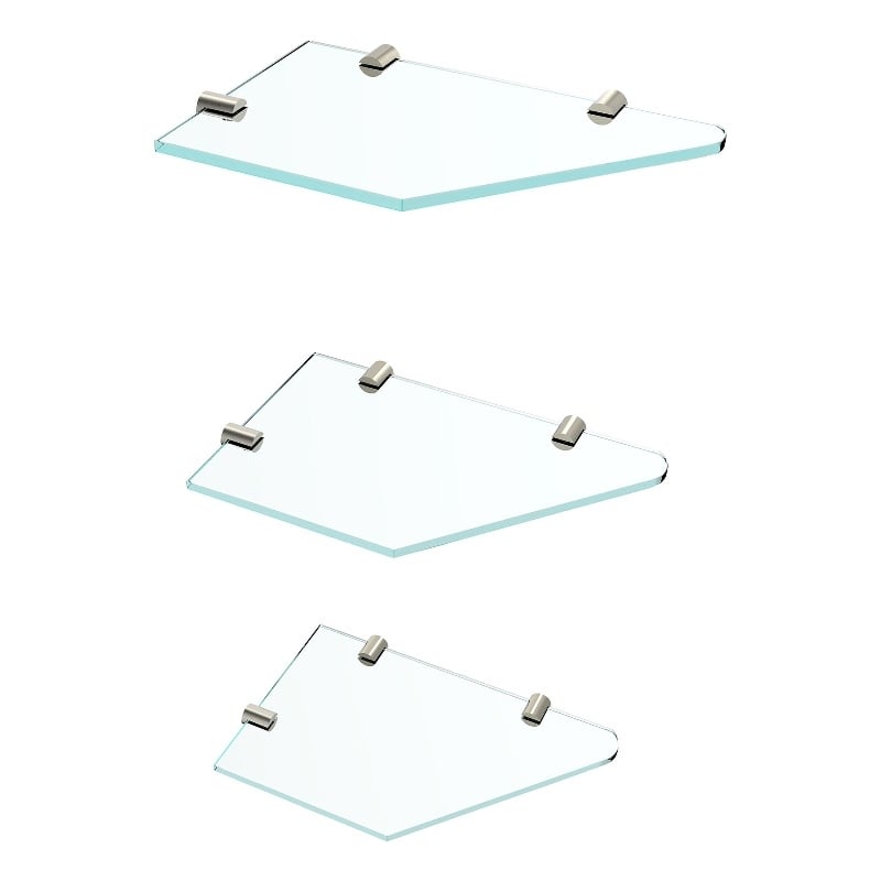 Bella Tempered Glass Corner Shower Shelves 3-Pack in Satin Nickel Finish