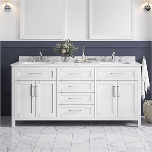 Tahoe 72&quot Double Bathroom Vanity in White with Carrara Marble Countertop