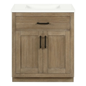 OVE Bailey 30 in. Driftwood Oak Bathroom Vanity White Engineered Stone Top