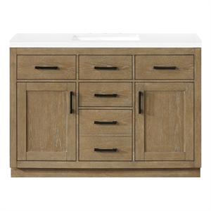 OVE Bailey 48 in. Driftwood Oak Bathroom Vanity White Engineered Stone Top
