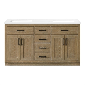 OVE Bailey 60 in. Driftwood Oak Bathroom Vanity White Engineered Stone Top