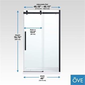 Bel 48&quot x 78.75&quot Soft-Close Sliding Shower Door in Matte Black