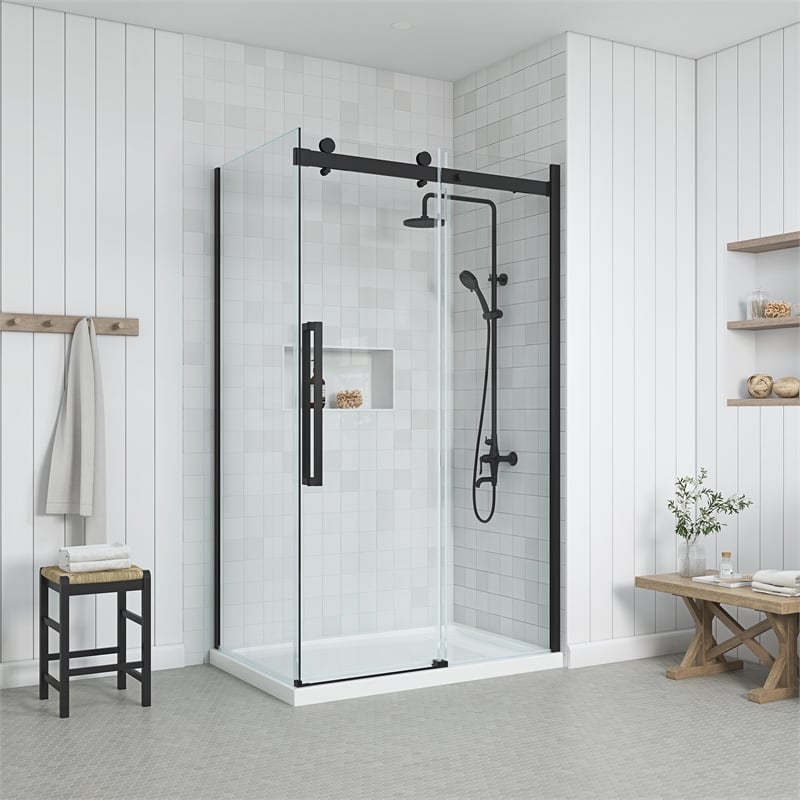 Bel Matte Black Corner Shower Kit Base and Door 32