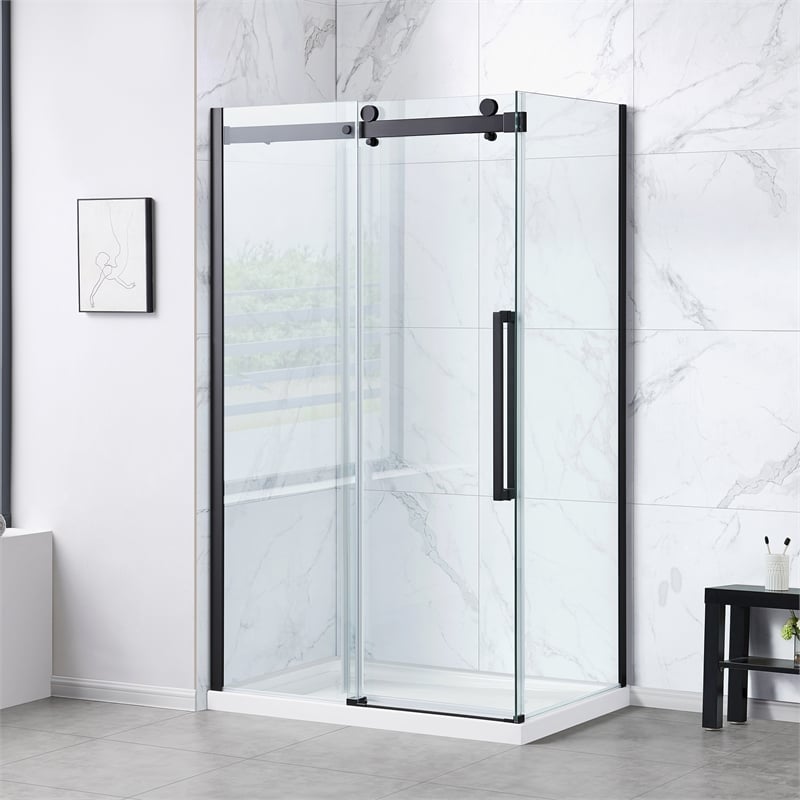Bel Matte Black Corner Shower Kit Base and Door 32