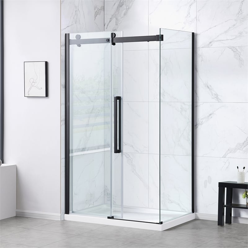 Bel Matte Black Corner Shower Kit Base and Door 32
