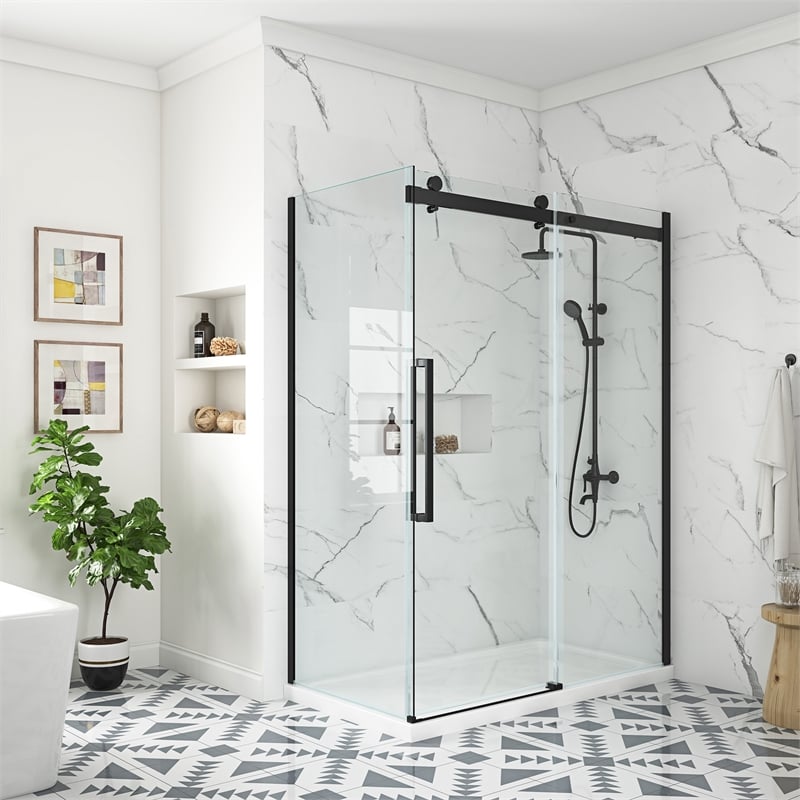 Bel Matte Black Corner Shower Kit Base and Door 32