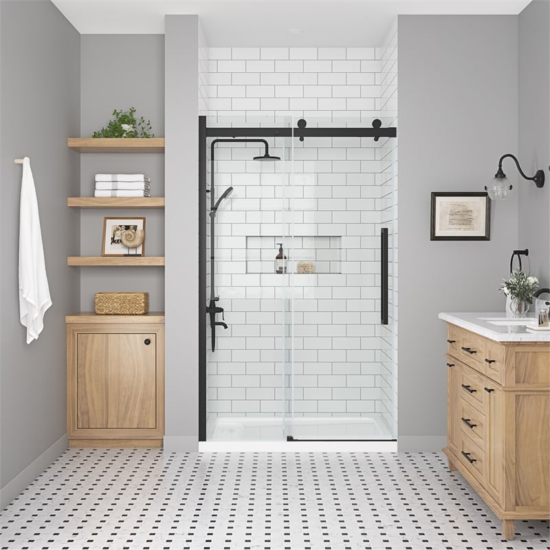 Bel Matte Black Alcove Shower Kit Base and Door 32