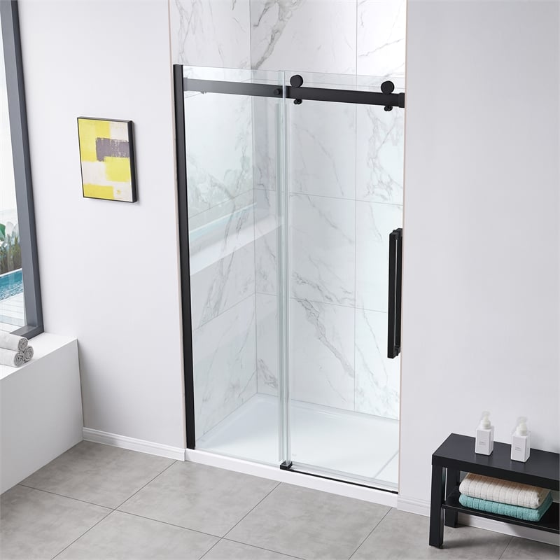 Bel Matte Black Alcove Shower Kit Base and Door 32