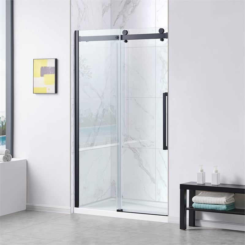 Bel Matte Black Alcove Shower Kit Base and Door 32