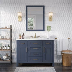 Tahoe 48&quot Bathroom Vanity in Midnight Blue with White Countertop with Mirror