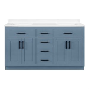 OVE Bailey 60 in. Chambray Blue Bathroom Vanity White Engineered Stone Top