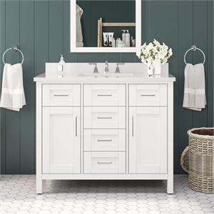 Tahoe III 42&quot Bathroom Vanity in White with White Countertop and Power Bar