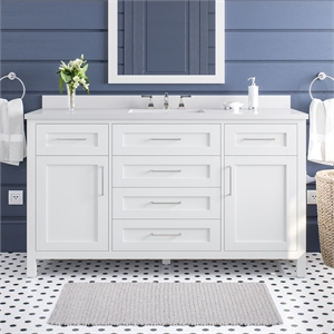 Tahoe II 60&quot Double Vanity in White with White Countertop and Power Bar