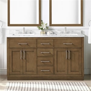 OVE Athea 60 in. Almond Latte Bathroom Vanity with White Top and Nickel Hardware