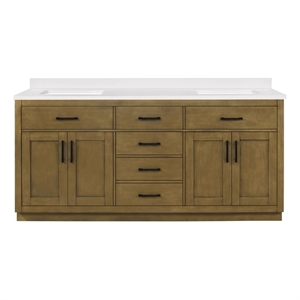 OVE Bailey 72 in. Almond Latte Bathroom Vanity White Engineered Stone Top