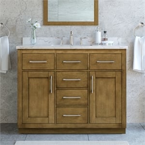 Athea 42&quot Bathroom Vanity in Almond Latte with White Countertop and Power Bar