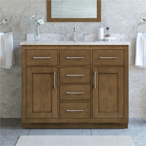 Athea 42 in. Almond Latte Bathroom Vanity with White Top Nickel Hardware