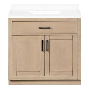 OVE Bailey 36 in. Sahara Birch Bathroom Vanity White Engineered Stone Top