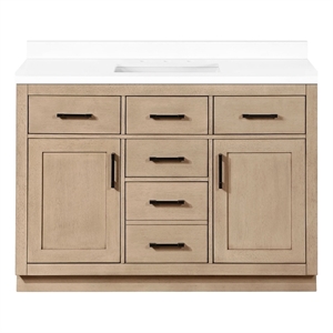 OVE Bailey 48 in. Sahara Birch Bathroom Vanity White Engineered Stone Top