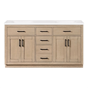 OVE Bailey 60 in. Sahara Birch Bathroom Vanity White Engineered Stone Top
