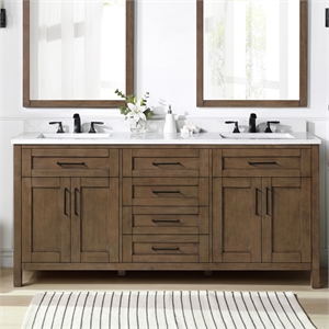 Tahoe 72&quot Double Vanity in Almond Latte with White Countertop and Power Bar