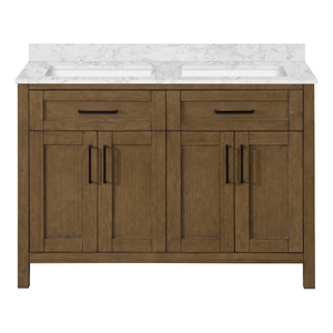 OVE Tahoe 48 in. Double Sink Bathroom Vanity in Almond Latte with White Countertop