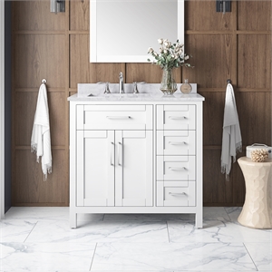 Tahoe 36&quot Bathroom Vanity in White with White Countertop with Mirror